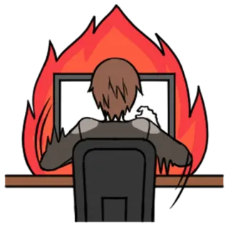 🔥 コンピュータ, 炎, 火, ストレス, 燃え尽き症候群, 机, 漫画 telegram sticker