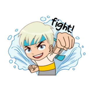 💪 Fight! Cartoon, Gevecht, Energie, Vastberadenheid, Actie, Jongen whatsapp sticker