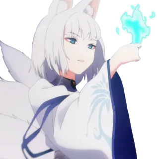 😦 anime, fox girl, kemonomimi, magic, fantasy, white hair whatsapp sticker