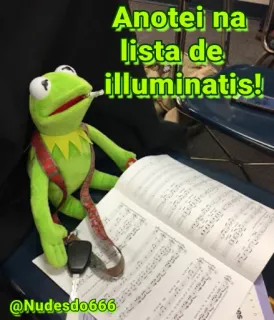 📝 Kermit Anotei na lista de illuminatis! kermit the frog, illuminati, meme, puppet, list, funny telegram sticker
