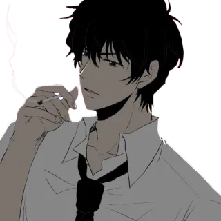 🚧 บุหรี่, สูบบุหรี่, อนิเมะ, เนคไท, ผู้ชาย telegram sticker