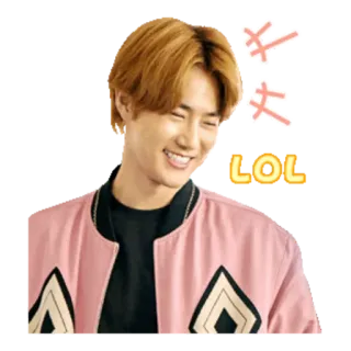 😁 LOL rindo, lol, coreano, jaqueta rosa, sorrindo, pessoa whatsapp sticker