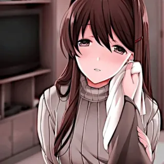 💗 anime, dziewczyna, smutna, płacząca, łzy, sweter, wewnątrz whatsapp sticker