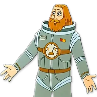 😟 Astronaut, Raumanzug, Cartoon, Bart, rote Haare telegram sticker