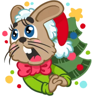 🎶 conejo, navidad, gorro de Papá Noel, lindo, dibujos animados, fiesta, árbol de navidad telegram sticker