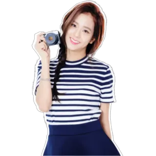 📷 woman, camera, portrait, smile, stripes, photography telegram sticker