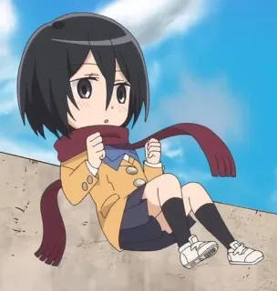 🍟 Mikasa Ackerman Attack on Titan Anime, Cartone animato, Personaggio, Mikasa Ackerman, L'Attacco dei Giganti, Sciarpa, Chibi telegram sticker