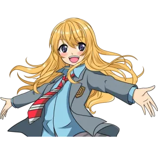 😊 Kaori Miyazono Your Lie in April anime, girl, blonde hair, uniform, smiling telegram sticker