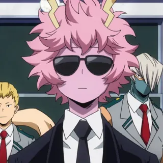 🎒 Mina Ashido My Hero Academia mina ashido, my hero academia, anime, pink hair, sunglasses, hero, student telegram sticker