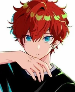 🤔 anime, anak laki-laki, rambut merah, mata biru, kartun telegram sticker