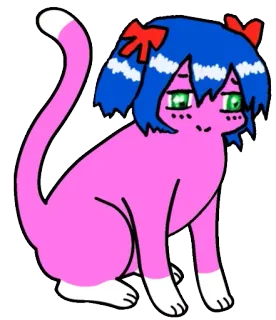 😺 gato, anime, rosa, cabelo azul, laços, animal whatsapp sticker