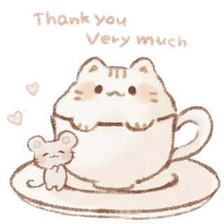 💕 Thank you Very much danke, katze, maus, süß, teetasse, tier, kawaii whatsapp sticker