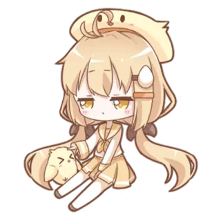 🐱 chibi, schattig, meisje, cartoon, geel, eend whatsapp sticker
