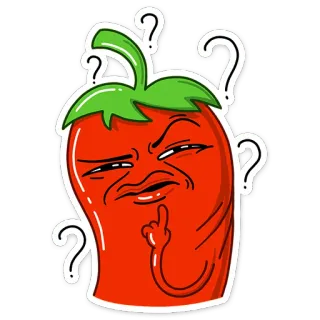 🤔 chili, środkowy palec, kreskówka, znaki zapytania, obraźliwy gest, naklejka telegram sticker