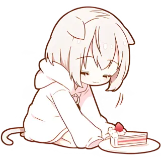 🍰 mignon, kawaii, animé, chat, fraise, dessert, gâteau telegram sticker