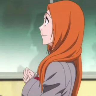 🙂 Orihime Inoue Bleach anime, girl, character, orange hair, school uniform telegram sticker