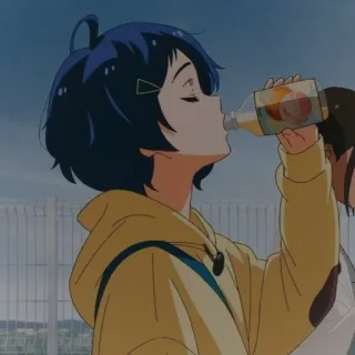 🌻 Anime, Meisje, Drinken, Hoodie, Sinaasappelsap telegram sticker