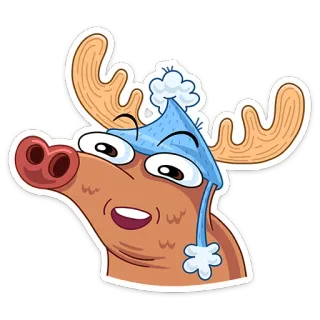 😯 rusa besar, hewan, kartun, imut, topi, musim dingin, ilustrasi, stiker telegram sticker