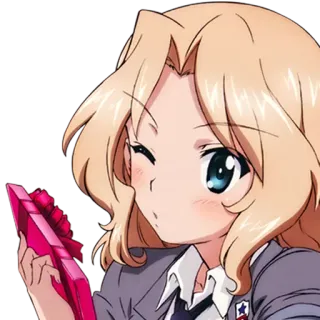 ❤ Kay Girls und Panzer Anime, Mädchen, blond, zwinkern, amerikanisch whatsapp sticker