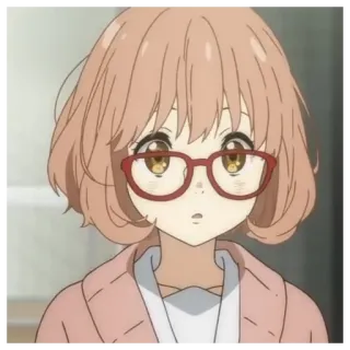 🍼 Mirai Kuriyama Beyond the Boundary Аниме, Девушка, Очки, Каваий, Мило, Розовые волосы telegram sticker