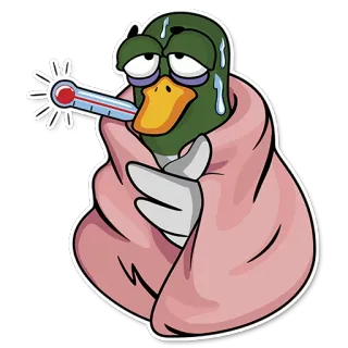 🤒 kaczka, chory, przeziębienie, grypa, termometr, zwierzę, kreskówka telegram sticker