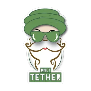 😄 ONLY TETHER เทเธอร์, คริปโต, การเงิน, สีเขียว, ผ้าโพกหัว, สติกเกอร์ telegram sticker