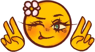 😜 Emoji, Símbolo da paz, Flor, Piscadela, Desenho animado whatsapp sticker
