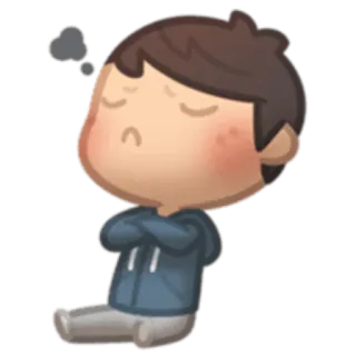 😏 cartoon, denken, jongen, uitdrukking, frustratie telegram sticker