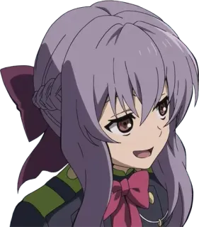 😏 Shinoa Hiragi Owari no Seraph Anime, Mädchen, lila Haare, Grinsen, Shinoa telegram sticker
