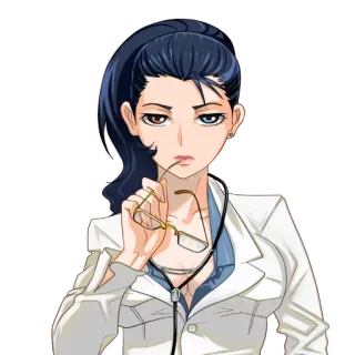 👙 anime, doctor, woman, glasses, serious whatsapp sticker