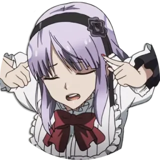 🔇 anime, character, girl, thinking, black hair, white, ribbon whatsapp sticker