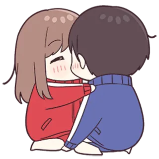 ❤️ anime, couple, kissing, chibi, cartoon, hug whatsapp sticker