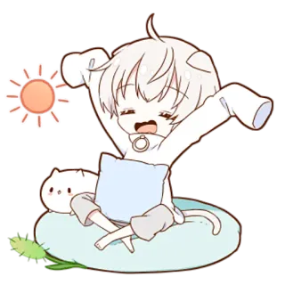 🥱 Anime, Katze, Süß, Kawaii, Schläfrig, Morgen, Sonne whatsapp sticker