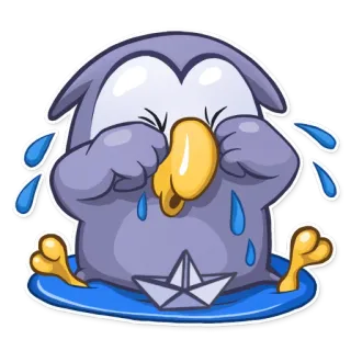 😭 llorando, triste, pingüino, barco de papel, lágrimas, emociones, dibujos animados whatsapp sticker