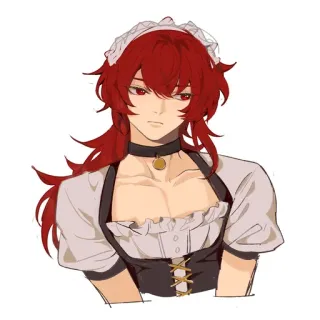 👠 Diluc Genshin Impact Anime, Maid, Capelli Rossi, Videogioco, Personaggio telegram sticker