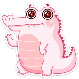 👋 крокодил, аллигатор, милый, животное, мультяшный, розовый, наклейка whatsapp sticker