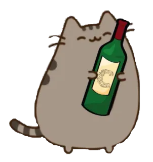 🍷 Pusheen gato, dibujos animados, vino, Pusheen, pegatina whatsapp sticker