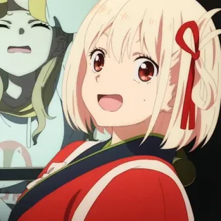 🎗 Chisato Nishikigi Lycoris Recoil アニメ, リコリス・リコイル, 錦木千束, 可愛い, 笑顔 telegram sticker