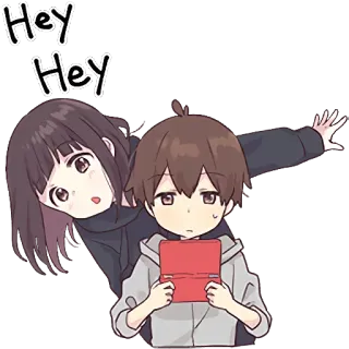 👀 Hey Hey Anime, Jongen, Meisje, Groet, Cartoon whatsapp sticker