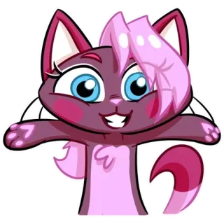 😁 мультяшный кот, милое животное, причудливый, наклейка, розовый, фиолетовый whatsapp sticker