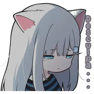 😔 Desculpa anime, cat ears, sad, apology, cartoon telegram sticker