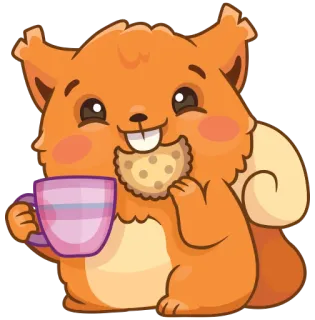 🍪 กระรอก, สัตว์, น่ารัก, ชา, คุกกี้, การ์ตูน telegram sticker