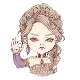 👌 プリンセス, ティアラ, ジュエリー, 漫画, ポートレート, 女性 telegram sticker