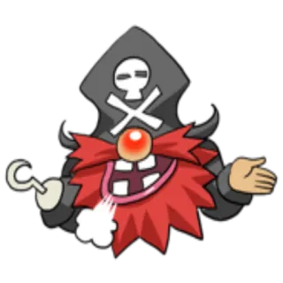 🤷 bajak laut, kartun, tengkorak, tulang menyilang, kait, jenggot merah, karakter whatsapp sticker