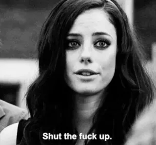 😒 Shut the fuck up. expresión, mujer, blanco y negro, insulto, ofensivo, molesto/a telegram sticker