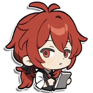 ❔ Diluc Genshin Impact anime, game, rambut merah, karakter, Genshin whatsapp sticker