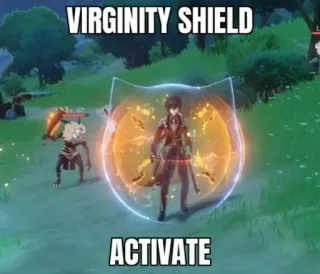 💦 Genshin Impact VIRGINITY SHIELD ACTIVATE shield, game, meme, virginity, genshin impact telegram sticker