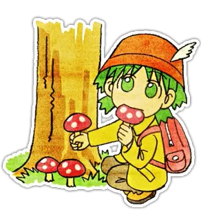 🍄 hongo, bosque, árbol, dibujos animados, niño, caprichoso, naturaleza whatsapp sticker