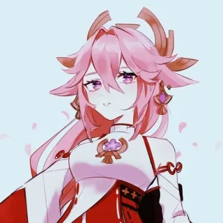 🙂 Yae Miko Genshin Impact 动漫, 游戏, 原神, 八重神子, 粉色头发, 角色 telegram sticker