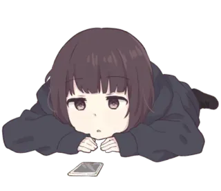 😶 Anime, Garota, Telefone, Fofa, Deitada telegram sticker